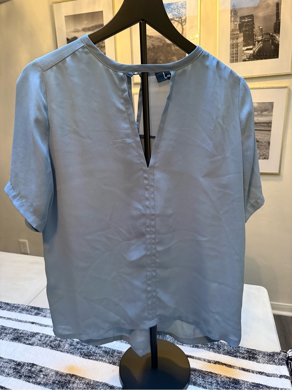 Lulu's Soft Sky Blue Short Sleeve Keyhole Blouse
